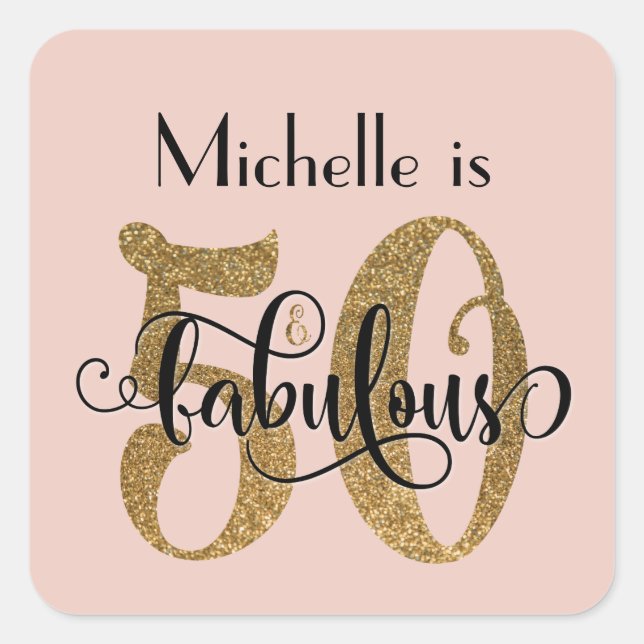 50 & Fabulous Gold Glitzer Birthday Blush Pink Quadratischer Aufkleber (Vorderseite)