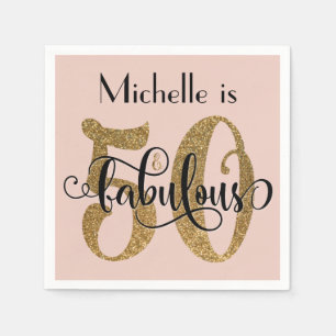 50 & Fabulous Gold Glitzer Birthday Blush Pink Serviette