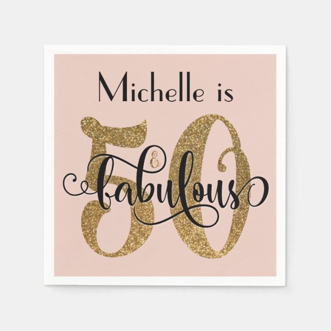 50 & Fabulous Gold Glitzer Birthday Blush Pink Serviette (Vorderseite)