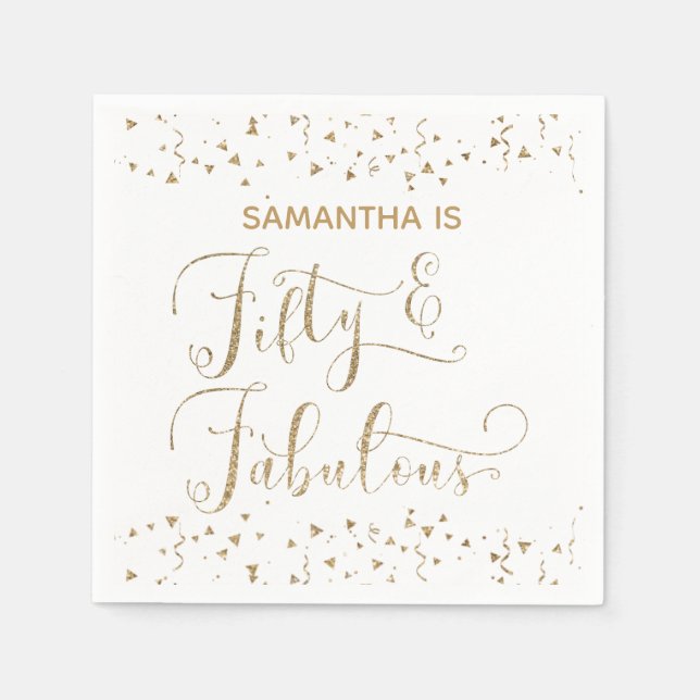 50 & Fabulous Gold Glitzer & Confetti White Serviette (Vorderseite)