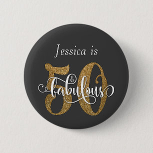 50 & Fabulous Gold Glitzer Typografie Dunkelgrau Button