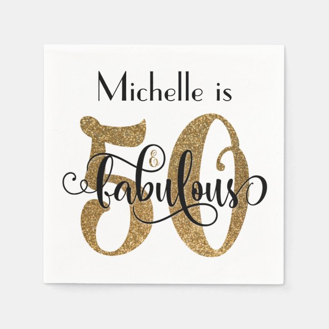 50 & Fabulous Gold Glitzer Typografie Geburtstag Serviette (Vorderseite)