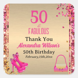 50 & Fabulous Gold Hot Pink Glittery High Heels Quadratischer Aufkleber