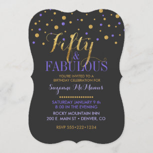 50 & Fabulous Gold & Lila Confetti Dots Einladung