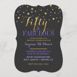 50 & Fabulous Gold & Lila Confetti Dots Einladung