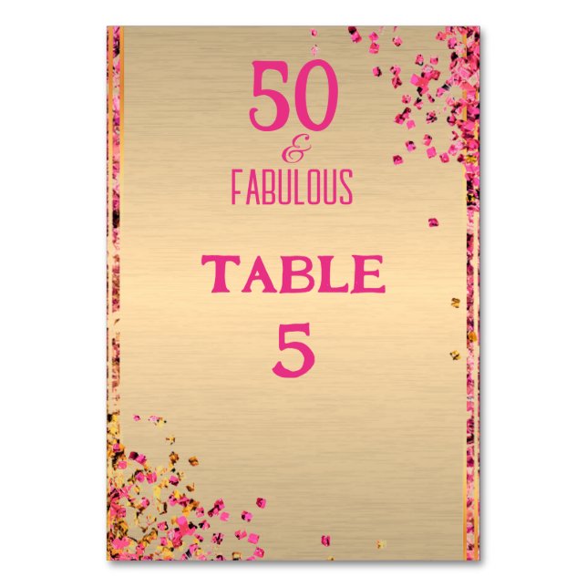 50 & Fabulous Gold Pink Glittery 50. Geburtstag Tischnummer (Vorderseite)