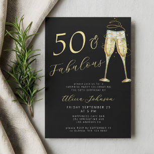 50 & Fabulous gold schwarz 50. Geburtstagsparty Einladung