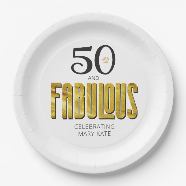 50 Fabulous Gold Schwarz Moderne Chic Paper Plate Pappteller (Vorderseite)