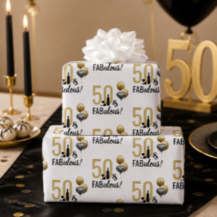 50 & Fabulous Gold & Schwarz Moderne Geschenkverpa Geschenkpapier