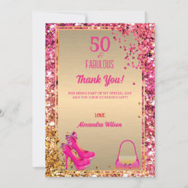 50& Fabulous High Heels Gold Hot Pink Glitzer Glam Dankeskarte