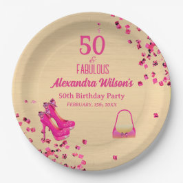 50& Fabulous High Heels Gold Hot Pink Glitzer Glam Pappteller