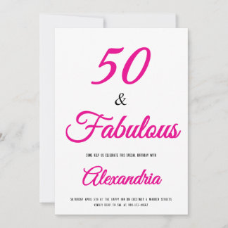  50 & Fabulous Hot Pink Black 50th Birthday  Einladung