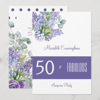 50 & Fabulous Lila Lilacs Wasserfarbe Einladung