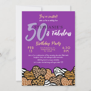 50 & Fabulous Lila Wild Hearts 50 Geburtstag Einladung