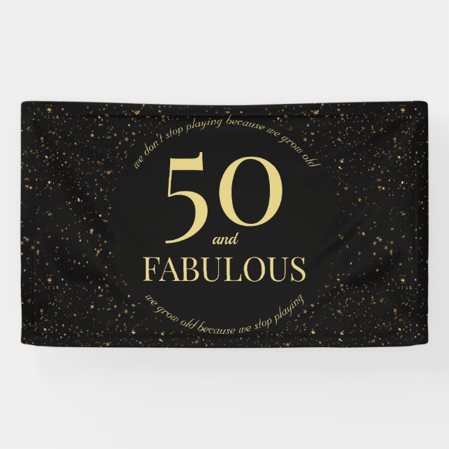 50 Fabulous Modern Black Gold Confetti Typografie Banner (Horizontal)