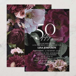 50 & Fabulous Modern Dark Moody Burgundy Pink Einladung
