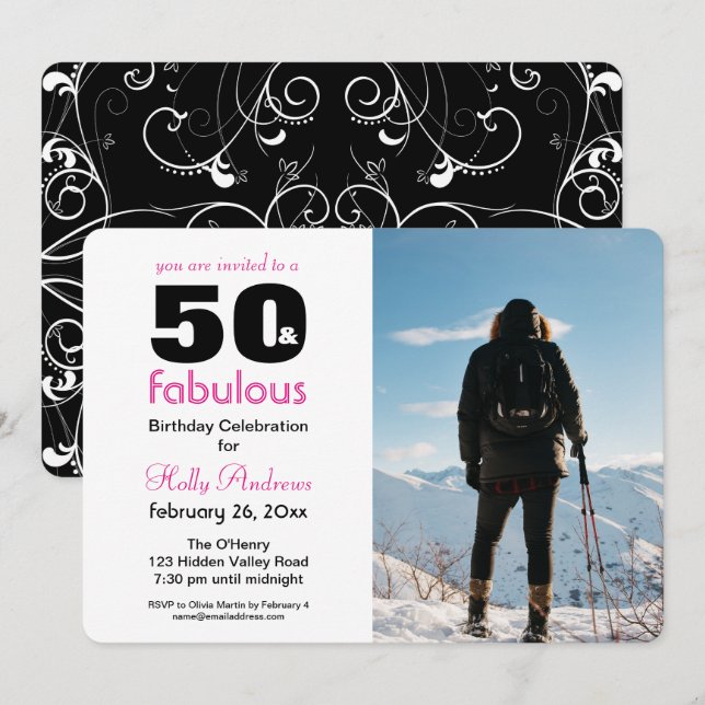 "50 & Fabulous" Party Einladung mit Color Foto (Vorne/Hinten)
