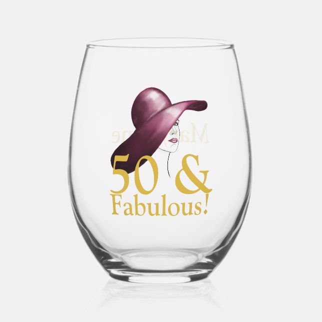 50 & Fabulous Personalisiert Elegant Weinglas Ohne Stiel (Vorderseite)