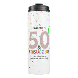 50 & Fabulous Personalisiert Pink Confetti Geburts Thermosbecher