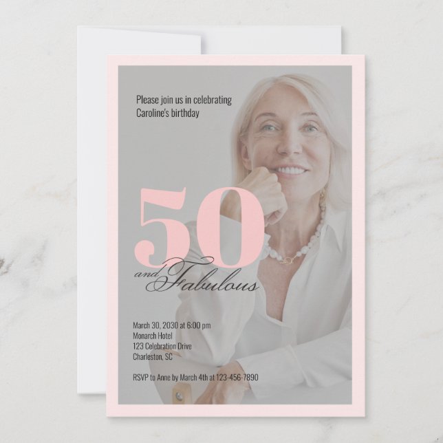 50 & Fabulous Pink 50th Birthday Invitation (Devant)