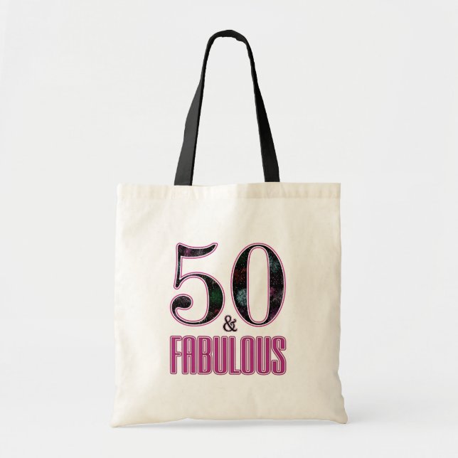 50 & Fabulous Pink Black Typografy 50 th Birthday Tragetasche (Vorne)