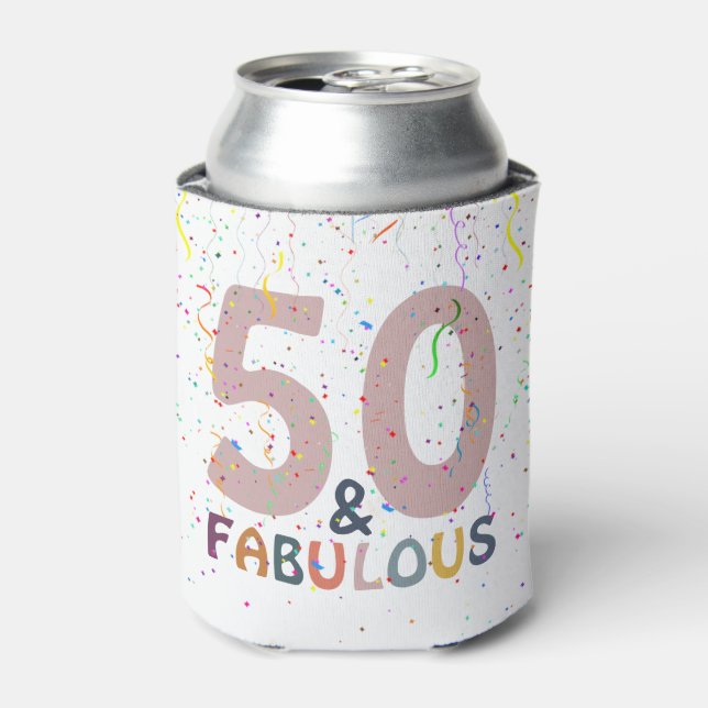 50 & Fabulous Pink Confetti Geburtstagsfeier Dosenkühler (Kanne Vorderseite)