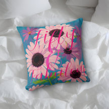 50 & Fabulous Pink Daisy auf Blue Happy Birthday