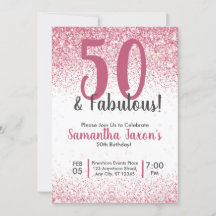 50 & Fabulous Pink Glitzer Confetti Birthday Invit