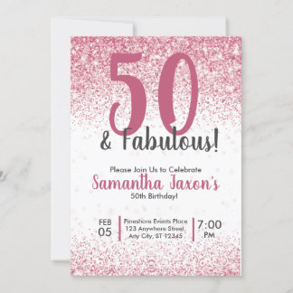 50 & Fabulous Pink Glitzer Confetti Birthday Invit Einladung