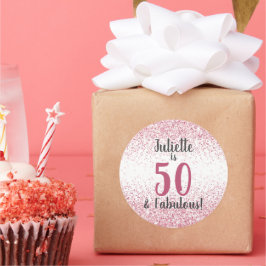 50 & Fabulous Pink Glitzer Confetti Geburtstag Runder Aufkleber