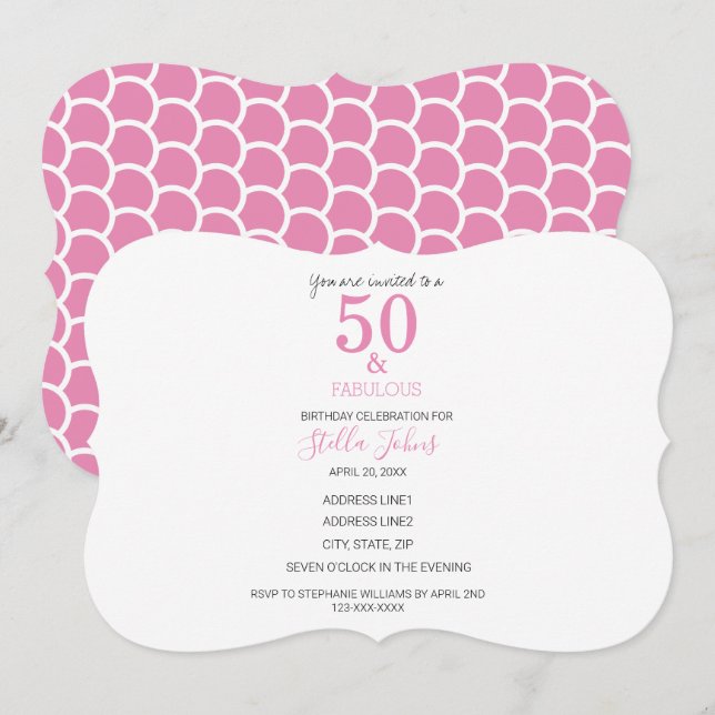 50 & Fabulous Pink Mermaid Niedliche Farbigkeit Ge Einladung (Vorne/Hinten)