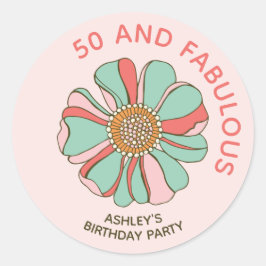 50 & Fabulous Pink Retro Floral Aufkleber