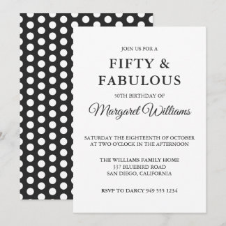 50 & Fabulous Polka Dots Schwarz-weiß Trendy Einladung