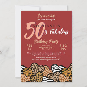 50 & Fabulous Red Wild Hearts 50 Geburtstag Einladung
