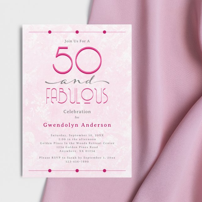 50 & Fabulous Retro Vintag rosa Geburtstag Einladung (50 and Fabulous Pink Retro Vintage Typography Invitation. Celebration, Party, Birthday, 50th.)
