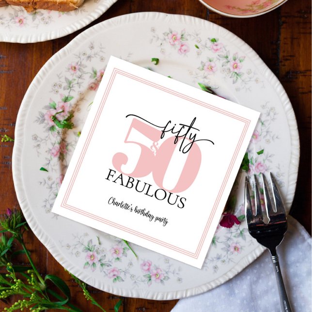 "50 & Fabulous" Rosa und Schwarz Geburtstag Serviette (Von Creator hochgeladen)