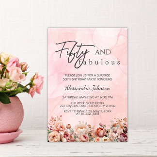50 & Fabulous Rose Gold Floral 50. Geburtstag Einladung