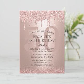 50 & Fabulous Rose Gold Glitzer Tropfen Geburtstag Einladung