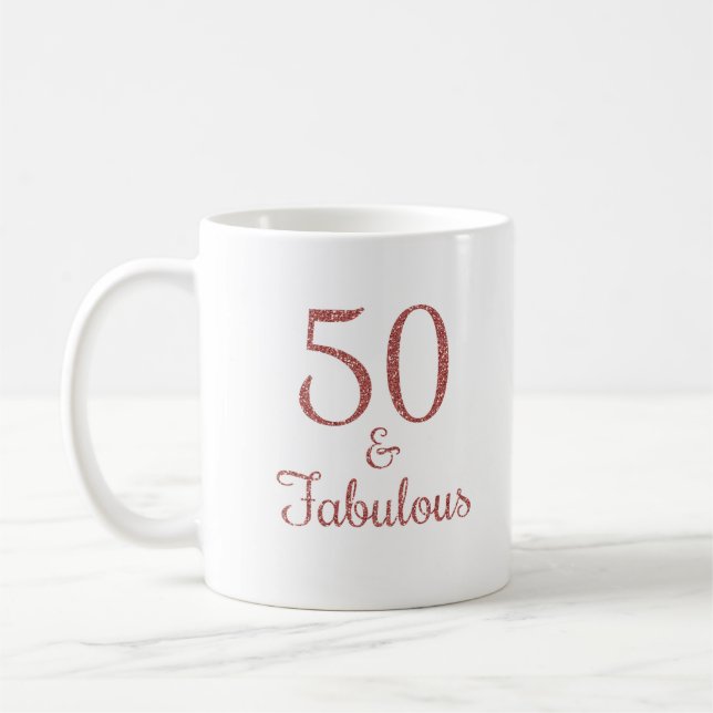 50 & Fabulous Rose Gold Glitzer Typografie Kaffeetasse (Links)