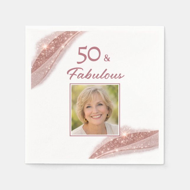 50 & Fabulous Rose Gold Photo Birthday Party Serviette (Vorderseite)