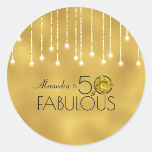 50 & Fabulous Schwarz auf Gold Gelbe Kaktusblüte Runder Aufkleber