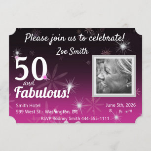 50 & Fabulous schwarz, rosa, weiß mit Sternen & da Einladung