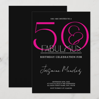 50 & Fabulous Schwarz Weiß Rosa Elegantes Geburtst Einladung