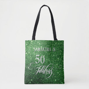 50 & Fabulous Script Sparkling Deep Green Glitzer Tasche