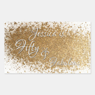 50 & Fabulous Splattered Imitate Gold Fow/ Name Rechteckiger Aufkleber