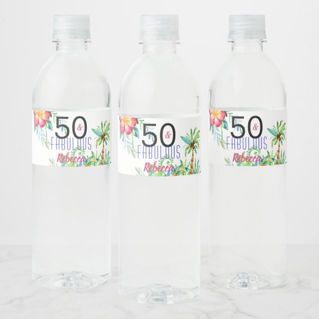 50 & Fabulous Tropical Floral Name 50. Geburtstag (Flaschen)