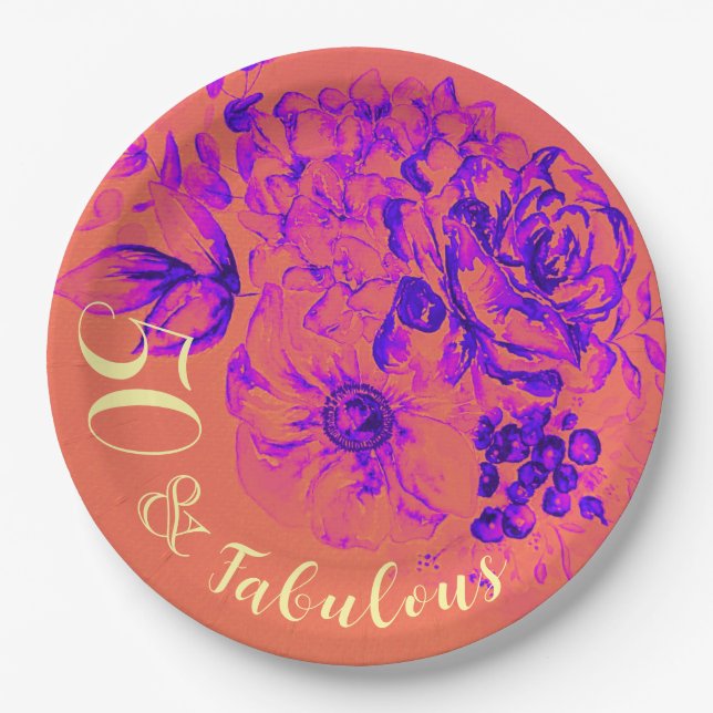 50 & Fabulous Vibrant Retro Floral Pappteller (Vorderseite)