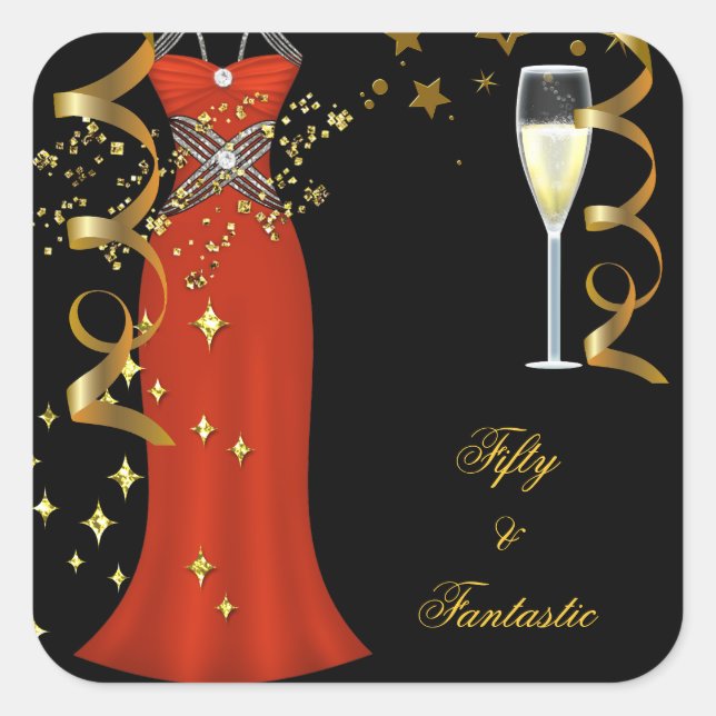 50 Fantastique Robe Rouge Sticker Black Gold SQ (Devant)