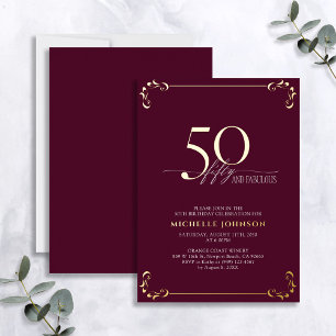 50 & Fantastisch Burgund & Gold Kalligrafie Geburt Folieneinladung