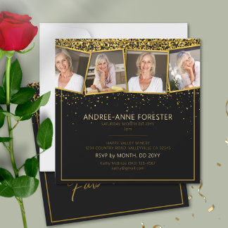 50 fantastisch Geburtstag Gold Schwarz Glitter-Fot Einladung